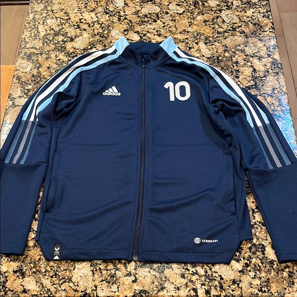 Adidas Messi Dark Blue Jacket with Sky Blue and white  Accents